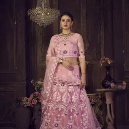 Warthy Ent Embroidered Thread Work Semi-Stitched Lehenga & Unstitched Blouse With Dupatta-image-86