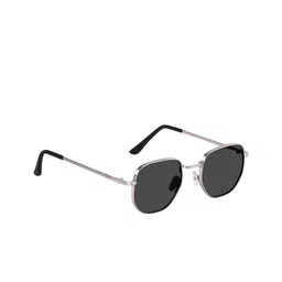 Arzonai Unisex Octagonal Sunglasses with UV Protected Lens PATHAN-OVAL-SILVER-BLACK-17