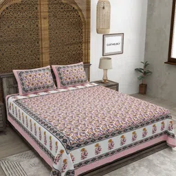 CLOTHOLOGY Pink & White Floral 180 TC King Bedsheet with 2 Pillow Covers-image-69