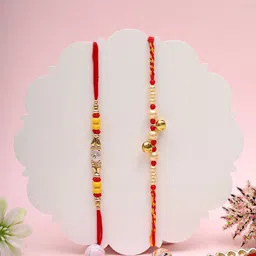 Aapno Rajasthan 2-Pcs Twin Bell Pearl Rakhi With Greetings Card-image-65