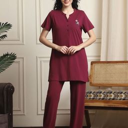 Indreams Women Mandarin Collar Night suit-image-47