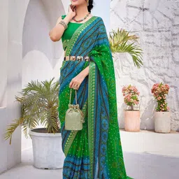 Lookmark Bandhani Printed Pure Georgette Saree With Matching Blouse Piece-image-97