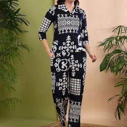 Zenava by Myntra Printed Cotton Top With Trousers Co-Ords-image-2
