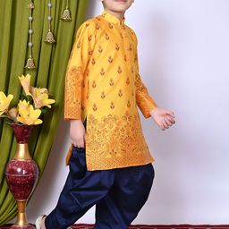 NFC CREATION Boys Printed Regular Thread Work Dupion Silk Kurta with Patiala image 3