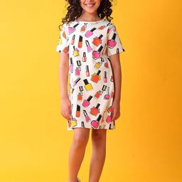 Anthrilo Cotton Kids Girls White Nail Paint Casual Dress-image-13