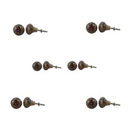 Indianshelf 6-Pcs Brown & Red Floral Printed Ceramic Knobs-11