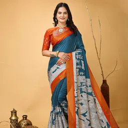 KALINI Checked Zari Art Silk Banarasi Saree-image-4