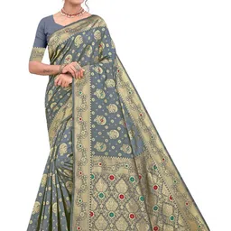 Maroosh Floral Zari Silk Fusion Banarasi Saree-image-99