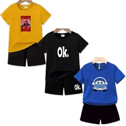 MRS NATURAL Kids Pack Of 3 Printed T-shirt With Shorts-56