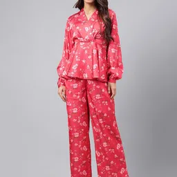 KALINI Digital Floral Printed Top With Trousers Co-Ords-image-10