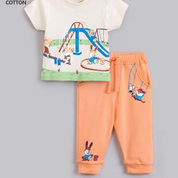 Hopscotch Girls Cream Pure Cotton Printed Clothing Set-picture-34