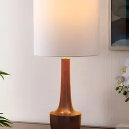 Decazone Brown & White Cotton Cylindrical Shaped Table Lamp-24