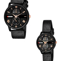 Gopal Shopcart Unisex Pack Of 2 Leather Straps Analogue Watch Csamon_09_Black Couple-image-92