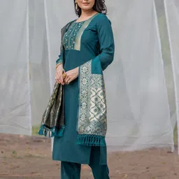 Twika Floral Yoke Design Straight Kurta With Trouser And Dupatta image 2