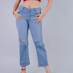 Wasomii Women Jean Straight Fit Mildly Distressed Stretchable Jeans-image-25
