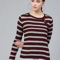 The Roadster Lifestyle Co Striped Acrylic Pullover Sweater-image-6