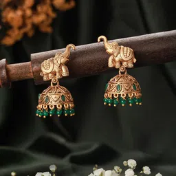 Jazz and Sizzle Gold-Plated Dome Shaped Stones-Studded & Beaded Jhumkas-51