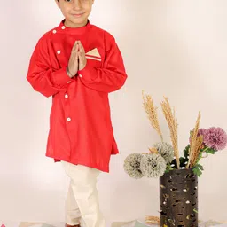 Superminis Boys Band Collar Pure Cotton Straight Kurta With Pyjama-image-57