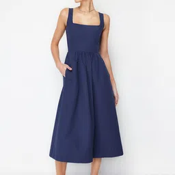 Trendyol Women Solid Square Neck Fit & Flare Dress-image-66