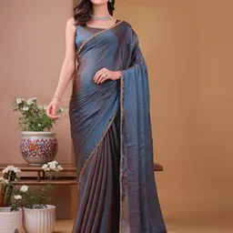 Jinal & Jinal Embroidered Pure Chiffon Saree with Handwork Beads & Rich Border-image-55