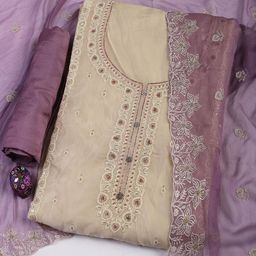 Meena Bazaar Floral Embroidered Sequinned Organza Unstitched Dress Material-image-39