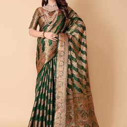 JAY FASHION Zari Organza Leheriya Saree-image-15