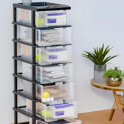 SUMOWARE INDUSTRIES Black & Grey Textured 7 Tier Multipurpose Modular Drawer-5