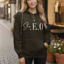 Moda Rapido Women Olive "She.E.O" Printed Casual Hoodie-picture-37