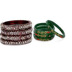 SOMIL Set Of 8 Maroon Alloy Artificial Stones and Beads Antique Bangles-image-77