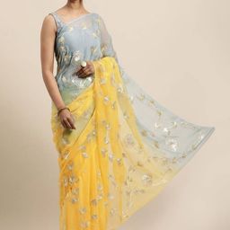 HERE&NOW Embellished Embroidered Poly Georgette Saree-image-36