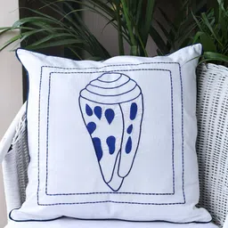 Crown of Poppies Coastal Calm White Abstract Embroidered Cotton Square Cushion Covers-image-66