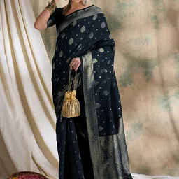 MANVAA Woven Design Zari Silk Blend Banarasi Saree-image-45