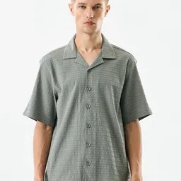 Snitch Men Relaxed Fit Textured Cuban Collar Casual Shirt-image-16