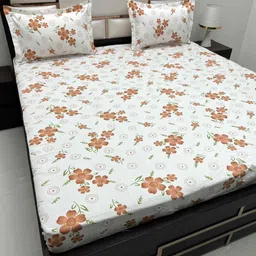 Pure Decor Brown & White Floral 200 TC Queen Bedsheet with 2 Pillow Covers-picture-7