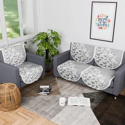 Aura Grey & White 6 Pieces Embroidered Cotton 2+1 Seater Sofa Covers-4