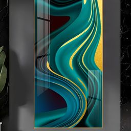 THE NEXT DECOR Green Abstract Art Glass Finish Vertical Wall Art-0