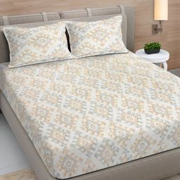 Myntra Elegant Homes Beige Ethnic Motifs 300 TC King Bedsheet with 2 Pillow Covers-image-32