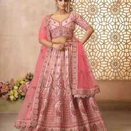ODETTE Embroidered Beads and Stones Semi-Stitched Lehenga & Unstitched Blouse With Dupatta-picture-19