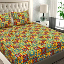 bsb home Green & Yellow 144 TC Queen Bedsheet with 2 Pillow Covers-image-62