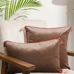 India Circus by Krsnaa Mehta Brown & Beige Velvet Rectangle Cushion Covers-55