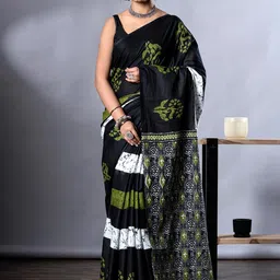 HERE&NOW Floral Pure Cotton Block Print Saree-picture-43