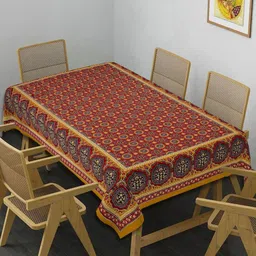 Texstylers Gold-Toned Floral Anti-Slip Cotton 6-Seater Table Cover-image-22