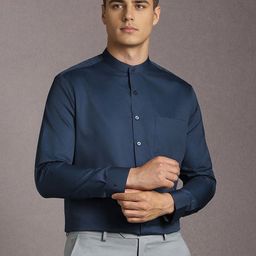 Louis Philippe Men Solid Band Collar Pure Cotton Formal Shirt-picture-6
