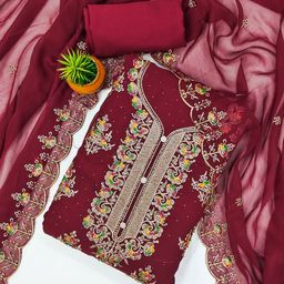 LeeliPeeri Designer Floral Embroidered Unstitched Dress Material-picture-1