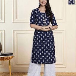 HERE&NOW Selection Of 2 Floral Printed Round Neck Straight Kurtas-image-76
