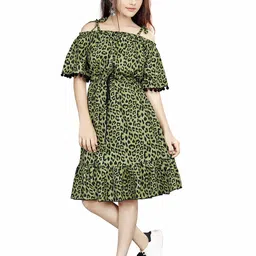 Kids stylish Animal Print Off-Shoulder Fit & Flare Dress-picture-17