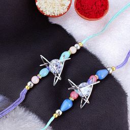 LUCKY JEWELLERY Set Of 5 Silver-Plated Rakhis Greeting Card & Roli Chawal-image-52
