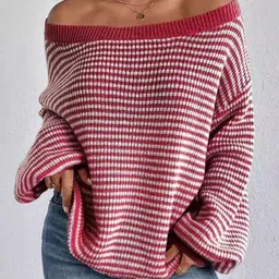 StyleCast Women Striped Off-Shoulder Neck Long Sleeves Sweaters-picture-49