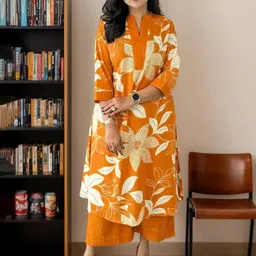 SWEETPEL Women Floral Printed Regular Kurta with Trousers-picture-4