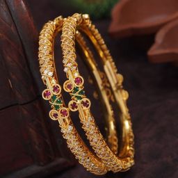 SGA FASHION Set Of 2 Gold-Plated American Diamond Stones Studded Bangles-30